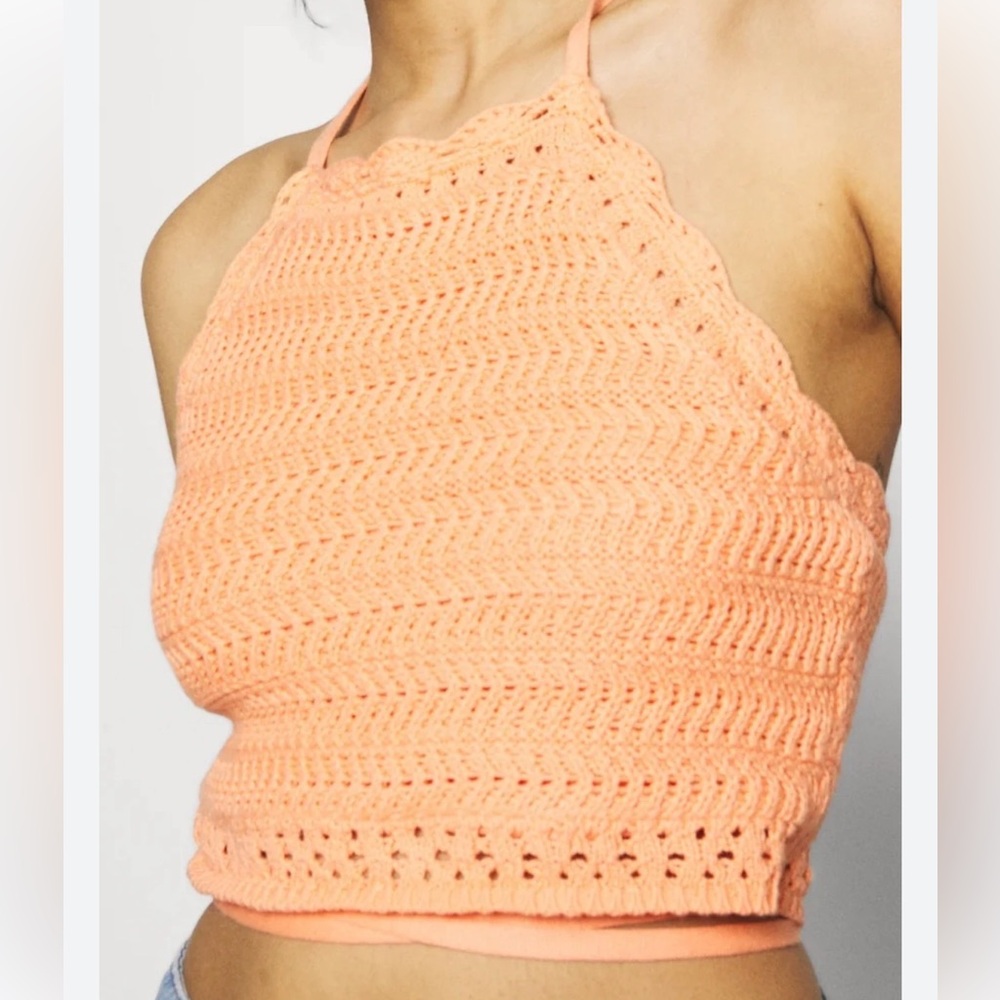 Hollister Bright Orange Crochet Crop Top
